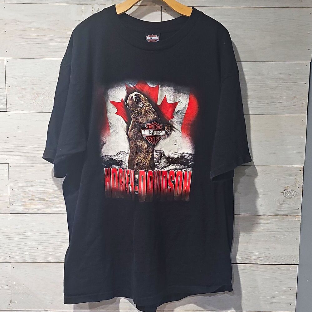Harley Davidson Canada T Shirt Men 2XL Black Grizzy Bear Roaring Maple Leaf Tee